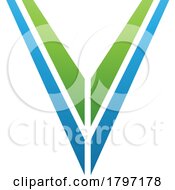 Green And Blue Striped Shaped Letter V Icon