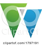 Poster, Art Print Of Green And Blue Letter W Icon With Triangles