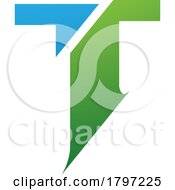 Green And Blue Split Shaped Letter T Icon