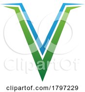 Poster, Art Print Of Green And Blue Spiky Shaped Letter V Icon