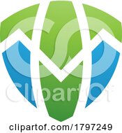Poster, Art Print Of Green And Blue Shield Shaped Letter T Icon