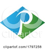 Poster, Art Print Of Green And Blue Horizontal Diamond Letter P Icon