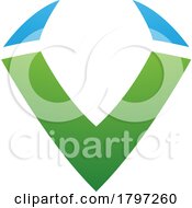 Poster, Art Print Of Green And Blue Horn Shaped Letter V Icon