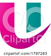 Magenta And Green Bold Curvy Shaped Letter U Icon