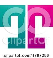 Magenta And Green Bold Split Shaped Letter T Icon