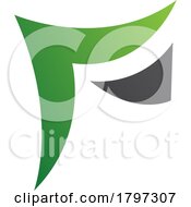 Poster, Art Print Of Green And Black Wavy Paper Shaped Letter F Icon