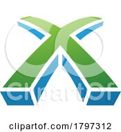 Poster, Art Print Of Green And Blue 3d Shaped Letter X Icon