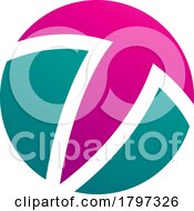 Poster, Art Print Of Magenta And Green Circle Shaped Letter T Icon