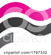 Poster, Art Print Of Magenta And Black Wavy Flag Shaped Letter F Icon