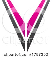 Poster, Art Print Of Magenta And Black Striped Shaped Letter V Icon