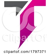 Poster, Art Print Of Magenta And Black Split Shaped Letter T Icon