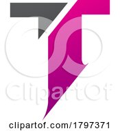 Magenta And Black Split Shaped Letter T Icon