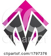 Poster, Art Print Of Magenta And Black Square Diamond Shaped Letter M Icon