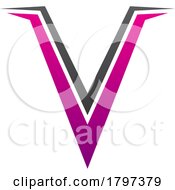 Poster, Art Print Of Magenta And Black Spiky Shaped Letter V Icon