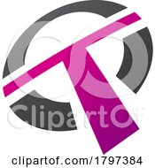 Poster, Art Print Of Magenta And Black Round Shaped Letter T Icon