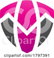 Poster, Art Print Of Magenta And Black Shield Shaped Letter T Icon