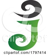 Poster, Art Print Of Green And Black Swirl Shaped Letter J Icon