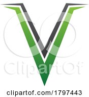Poster, Art Print Of Green And Black Spiky Shaped Letter V Icon
