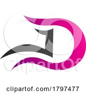 Poster, Art Print Of Magenta And Black Letter D Icon With Wavy Curves