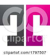 Magenta And Black Bold Split Shaped Letter T Icon