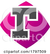 Magenta And Black Bulged Square Shaped Letter R Icon