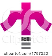 Magenta And Black Cross Shaped Letter T Icon