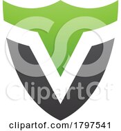 Poster, Art Print Of Green And Black Shield Shaped Letter V Icon