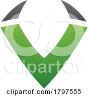 Poster, Art Print Of Green And Black Horn Shaped Letter V Icon