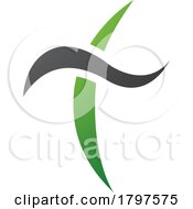 Poster, Art Print Of Green And Black Curvy Sword Shaped Letter T Icon