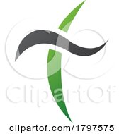Green And Black Curvy Sword Shaped Letter T Icon