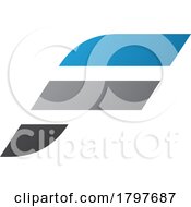 Poster, Art Print Of Blue And Grey Letter F Icon With Horizontal Stripes