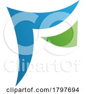 Poster, Art Print Of Blue And Green Wavy Paper Shaped Letter F Icon