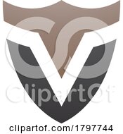 Poster, Art Print Of Brown And Black Shield Shaped Letter V Icon