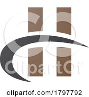 Brown And Black Letter H Icon With Vertical Rectangles And A Swoosh