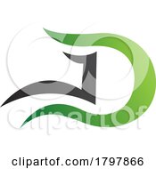 Poster, Art Print Of Green And Black Letter D Icon With Wavy Curves