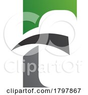 Poster, Art Print Of Green And Black Letter F Icon With Pointy Tips