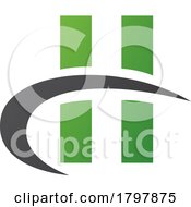 Poster, Art Print Of Green And Black Letter H Icon With Vertical Rectangles And A Swoosh