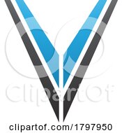 Poster, Art Print Of Blue And Black Striped Shaped Letter V Icon