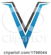 Poster, Art Print Of Blue And Black Spiky Shaped Letter V Icon
