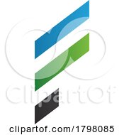Poster, Art Print Of Blue And Green Letter F Icon With Diagonal Stripes