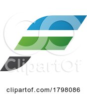 Poster, Art Print Of Blue And Green Letter F Icon With Horizontal Stripes