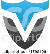 Poster, Art Print Of Blue And Black Shield Shaped Letter V Icon