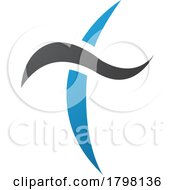 Poster, Art Print Of Blue And Black Curvy Sword Shaped Letter T Icon