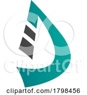 Black And Persian Green Curved Strip Shaped Letter D Icon
