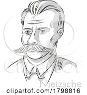 Poster, Art Print Of Friedrich Nietzsche Philosopher Hand Drawn Portrait