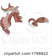 08/18/2023 - Cartoon Brown Horse Mascot Over A Blank Sign