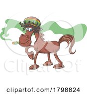 Poster, Art Print Of Cartoon Brown Horse Mascot Smoking A Doobie