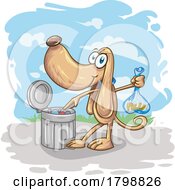 Poster, Art Print Of Cartoon Dog Putting A Poop Bag In A Trash Can