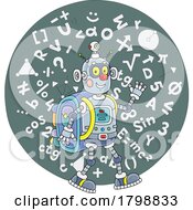 Poster, Art Print Of Cartoon Robot Student Over A Math Circle