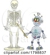 Cartoon Robot Student Learning About The Human Skeleton